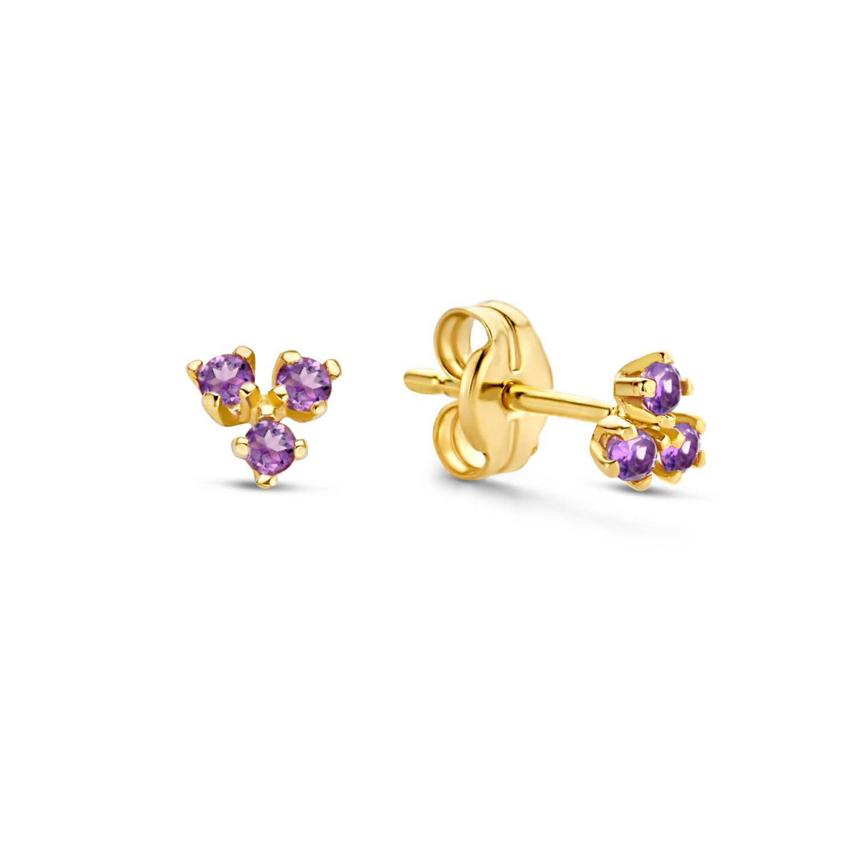 Jackie Gold JKE20.018 14-karaat gouden oorknopjes met paarse amethist - Hoogte 4 mm