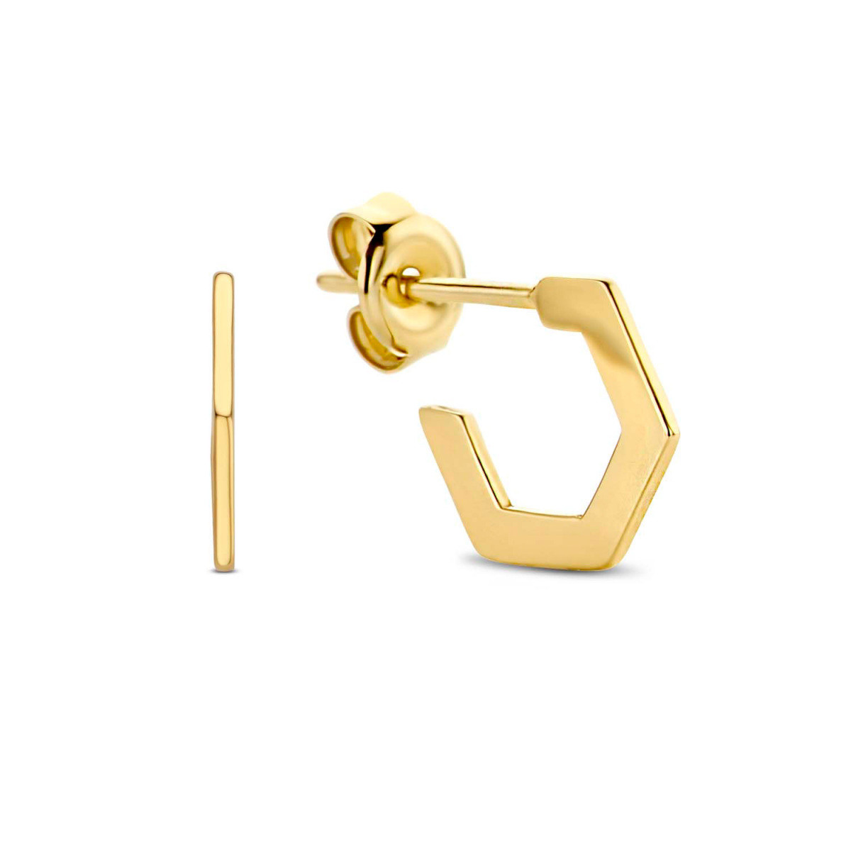 Jackie Gold JKE20.037 14-karaat gouden stekeroorringen vijfhoekig glanzend - Hoogte 10 mm