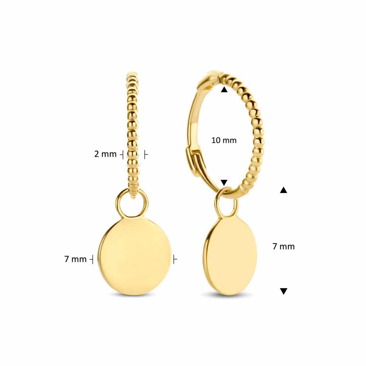 Jackie Gold JKE21.151 14-karaat gouden oorringen bolletjes met ronde hanger - Hoogte 17 mm