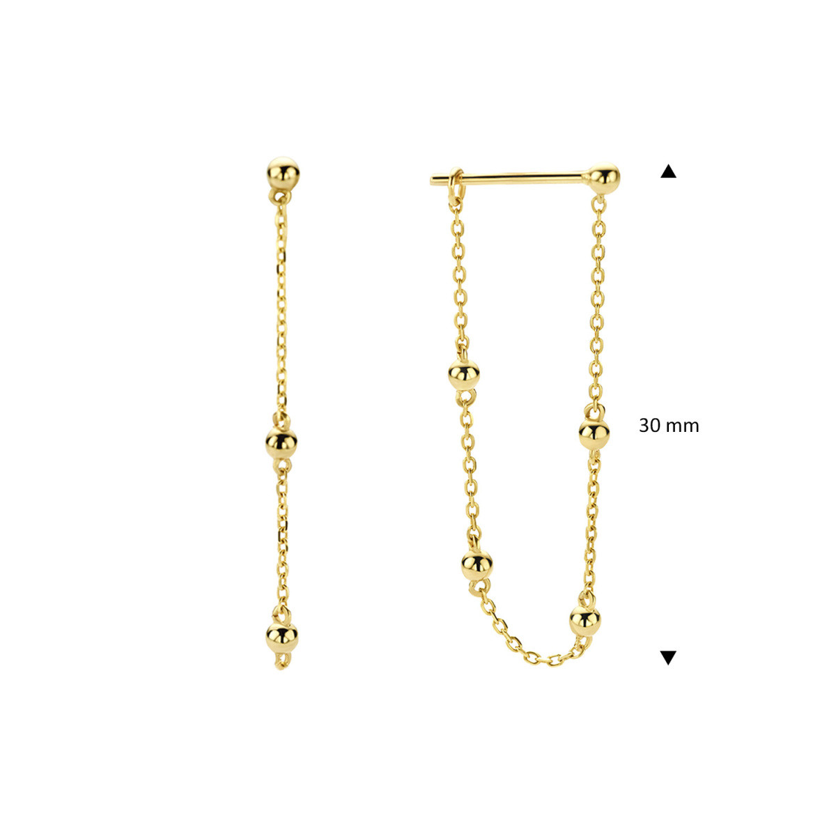Jackie Gold JKE22.261 14-karaat goud oorhangers met schakelketting en bolletjes - Hoogte 30 mm