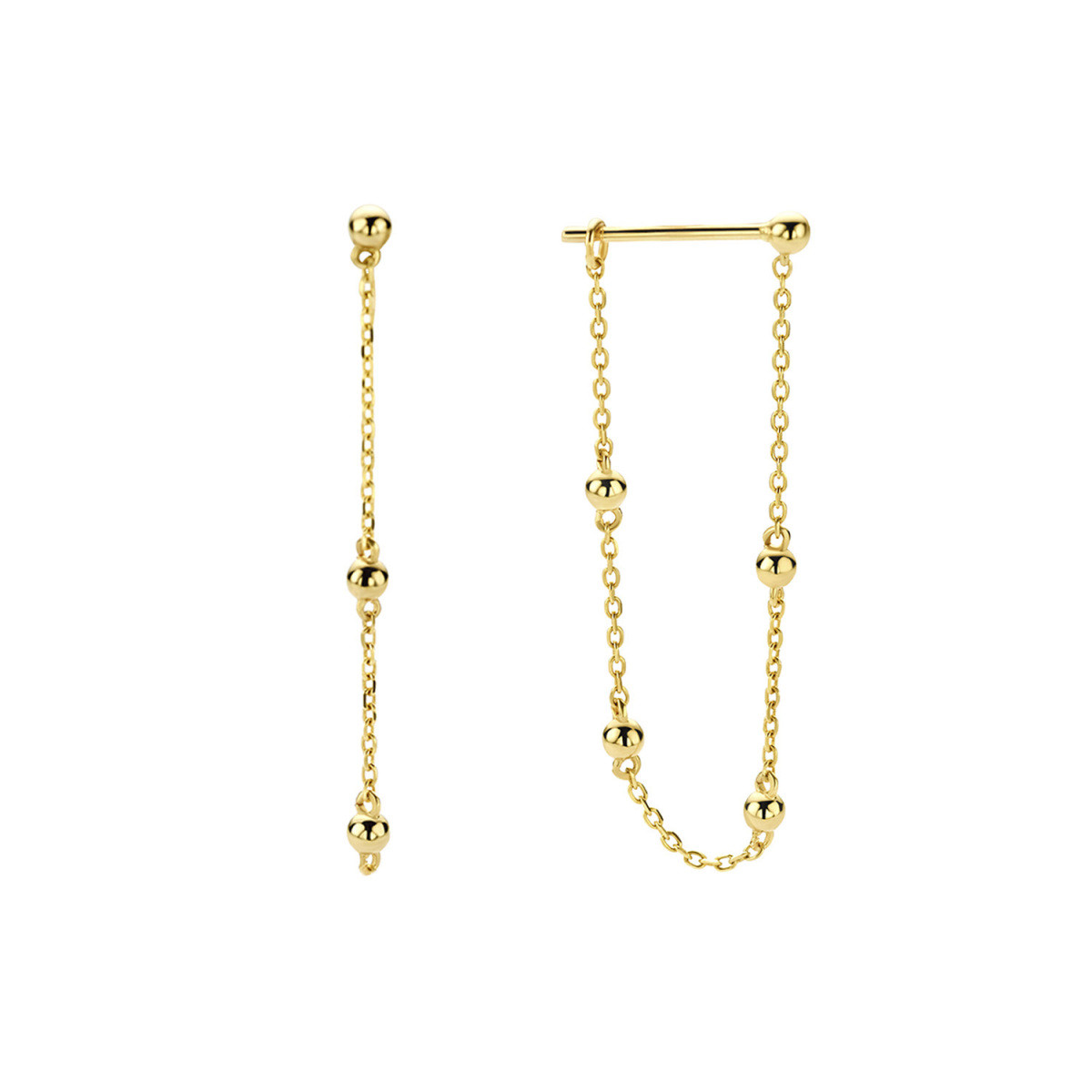 Jackie Gold JKE22.261 14-karaat goud oorhangers met schakelketting en bolletjes - Hoogte 30 mm
