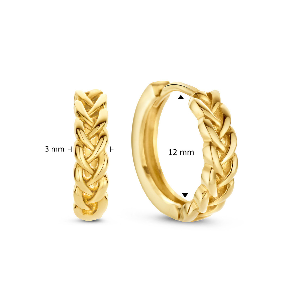 Jackie Gold JKE23.264 14-karaat gouden oorringen met gevlochten patroon - Diameter 12 mm