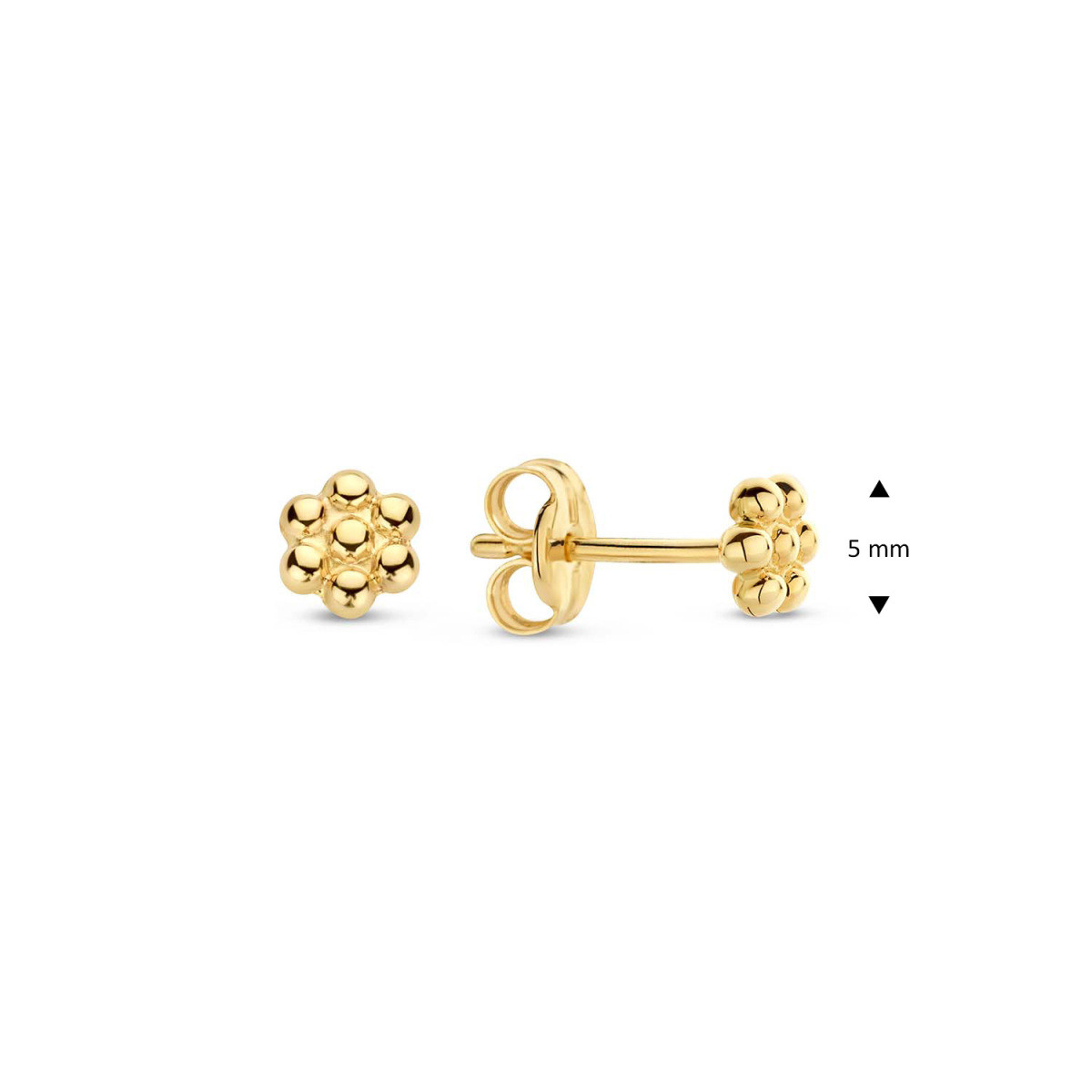 Jackie Gold JKE23.307 14-karaat gouden oorstekers met bloem vorm van bolletjes - Hoogte 5 mm