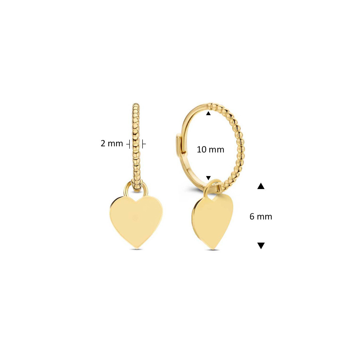 Jackie Gold JKE23.314 14-karaat gouden oorringen met hartjes hangers - Hoogte 16 mm
