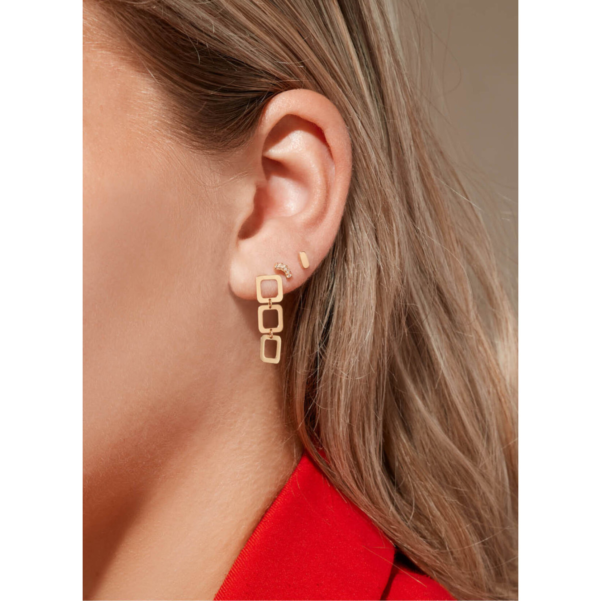 Jackie Gold JKE24.466 14-karaat gouden vierkante schakeloorbellen glanzend - 25 mm x 5 mm