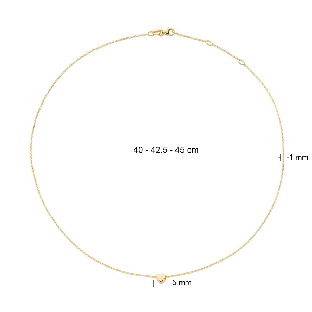 Jackie Gold JKN20.047 14-karaat gouden ketting met hartje van 1 mm - Lengte 40-42-45 cm