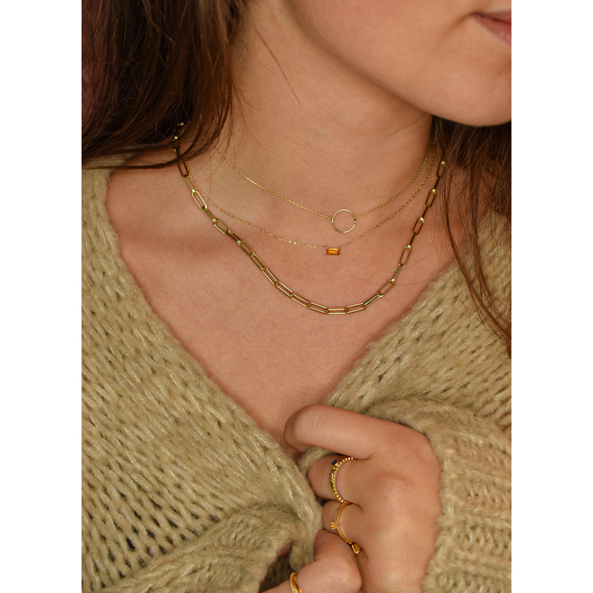 Jackie Gold JKN20.051 14-karaat gouden collier met ronde hanger - Lengte 40-42.5-45 cm