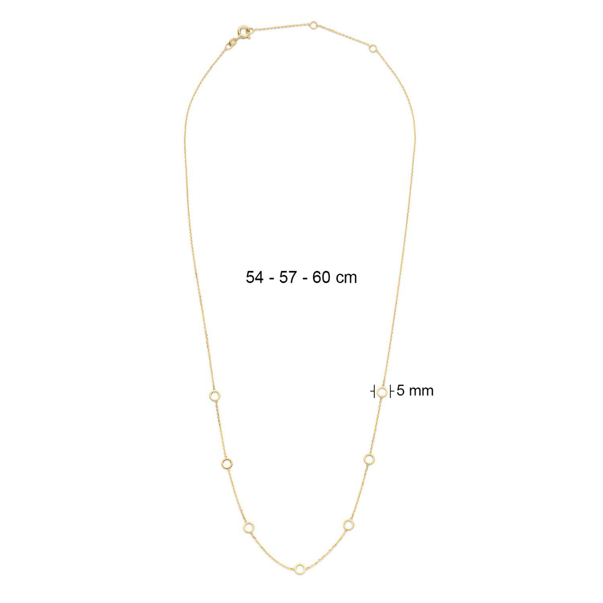 Jackie Gold JKN20.082 14-karaat gouden ketting met 7 open rondjes 5 mm breed - Lengte 54-57-60 cm