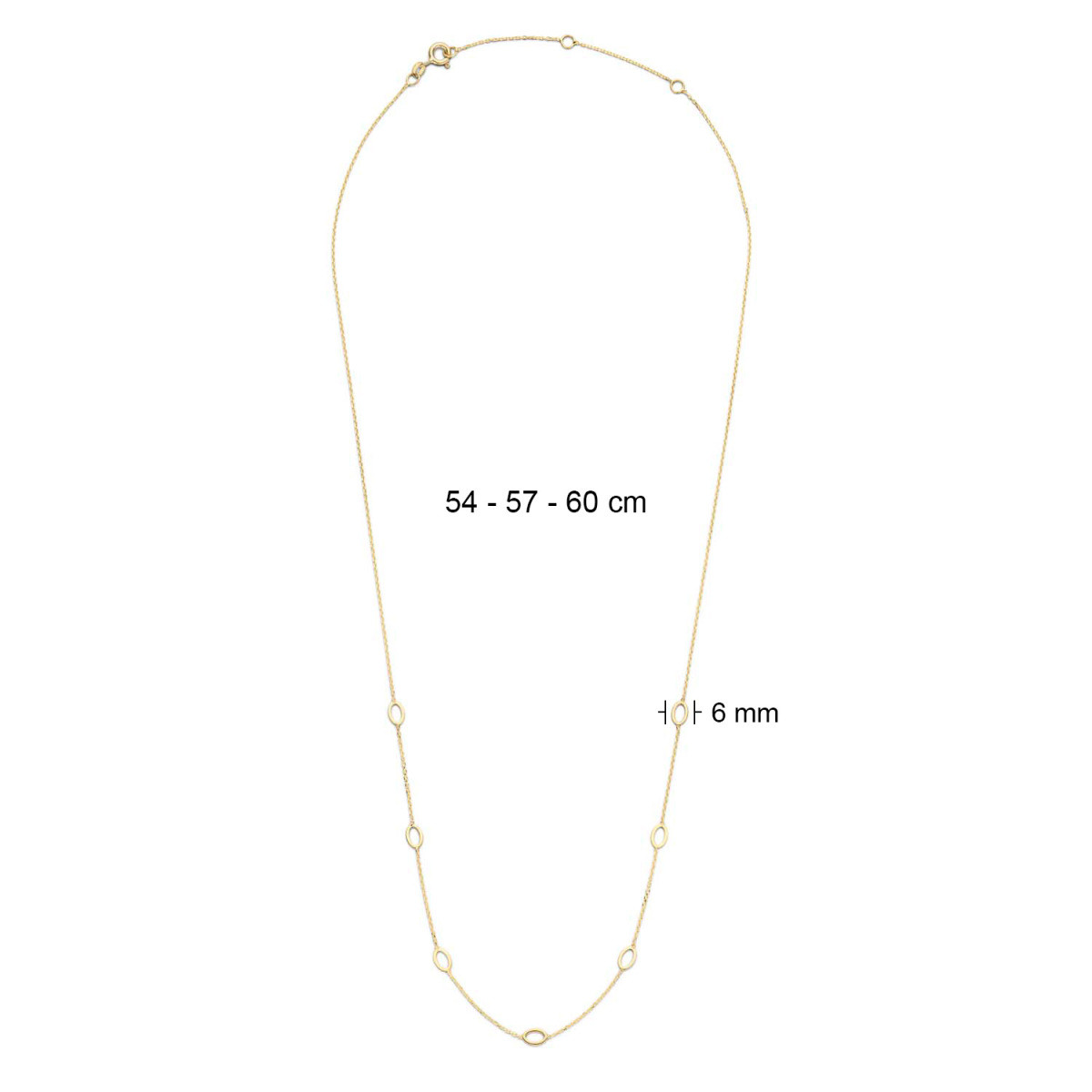 Jackie Gold JKN20.083 14-karaat gouden schakelketting met ovaaltjes 1 mm glanzend - Lengte 54-57-60 cm