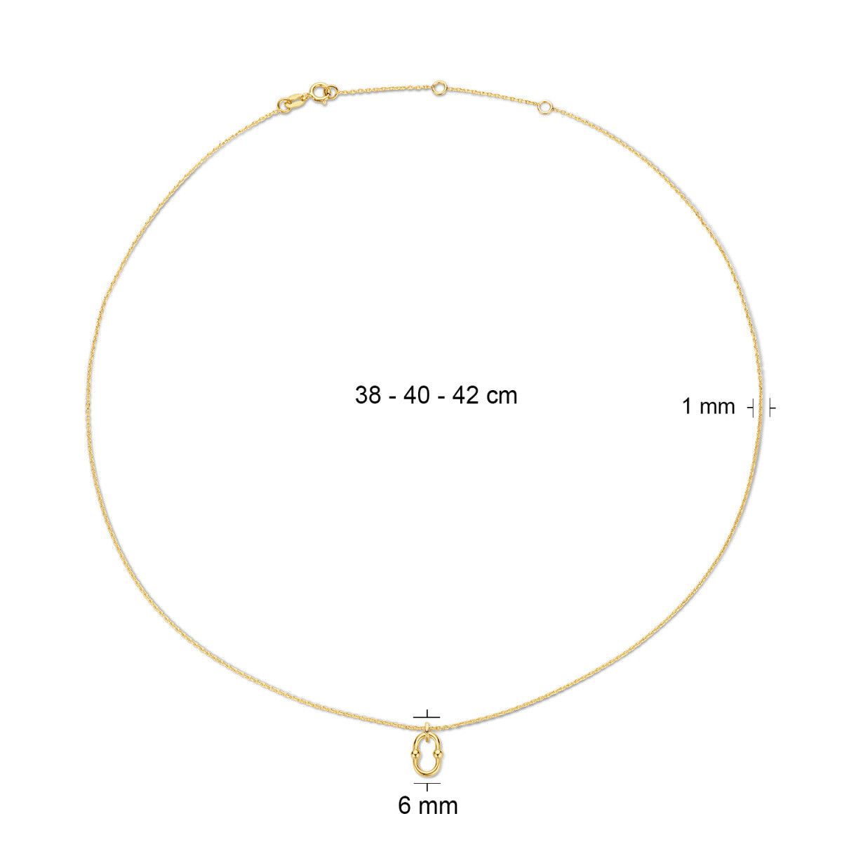 Jackie Gold JKN22.251 14k gouden ketting met open ovale hanger 1 mm breed - Lengte 38-40-42 cm