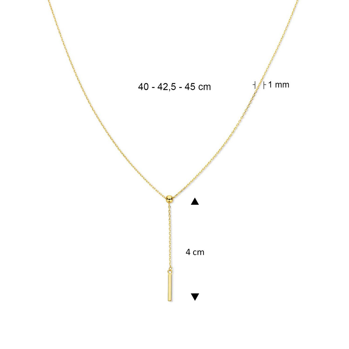 Jackie Gold JKN23.305 14-karaat gouden Y-collier met staafje - Lengte 40-42-45 cm