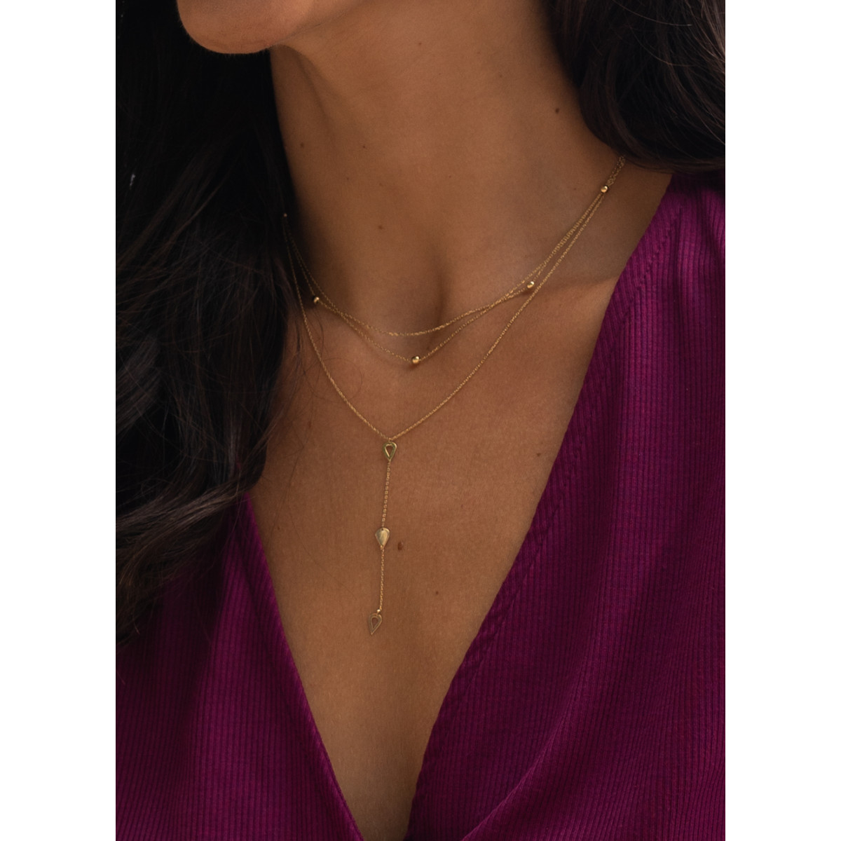 Jackie Gold JKN23.351 14-karaat gouden dubbele ketting met bolletjes - Lengte 38-40-42 cm