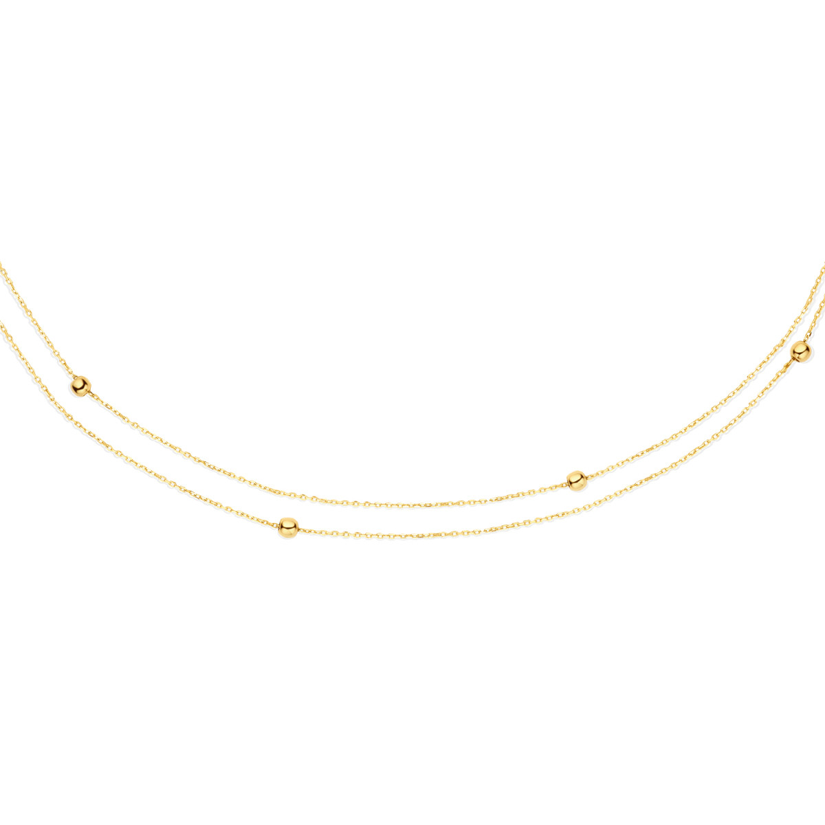 Jackie Gold JKN23.351 14-karaat gouden dubbele ketting met bolletjes - Lengte 38-40-42 cm