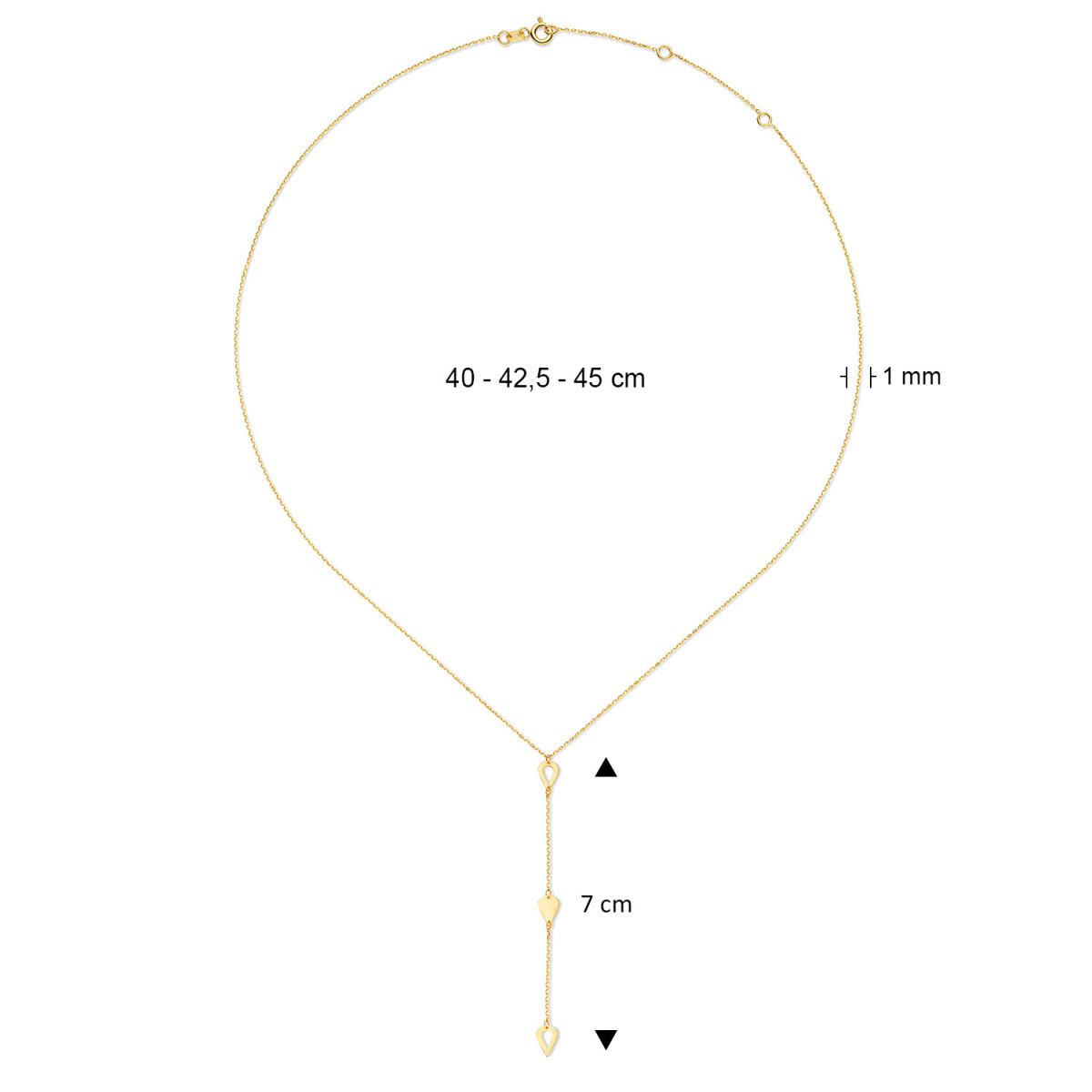 Jackie Gold JKN23.355 14-karaat gouden Y-ketting met druppel hangers - Lengte 40-42-45 cm