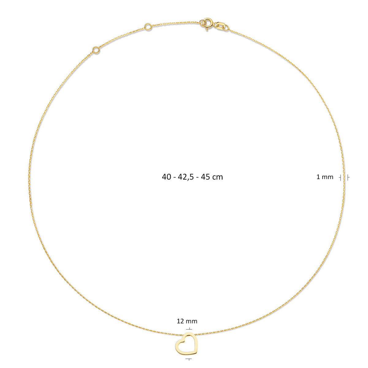 Jackie Gold JKN23.357 14-karaat gouden ketting met open hartje - Lengte 40-42.5-45 cm