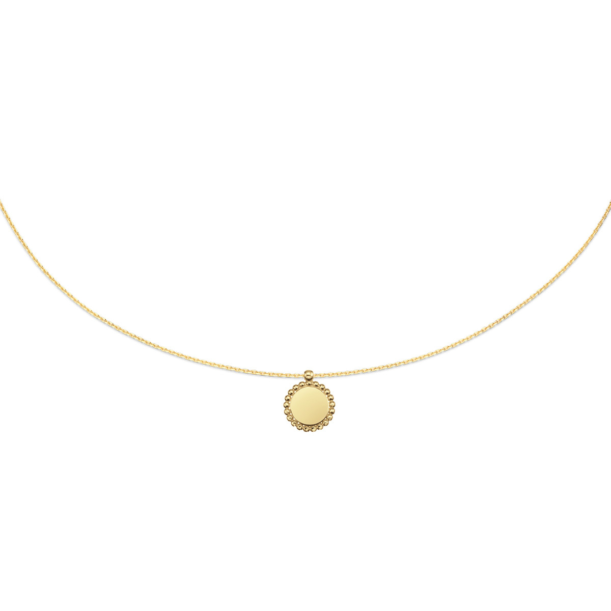 Jackie Gold JKN24.411 14-karaat gouden ketting met ronde hanger met bolletjes rand - Lengte 40-42.5-45 cm