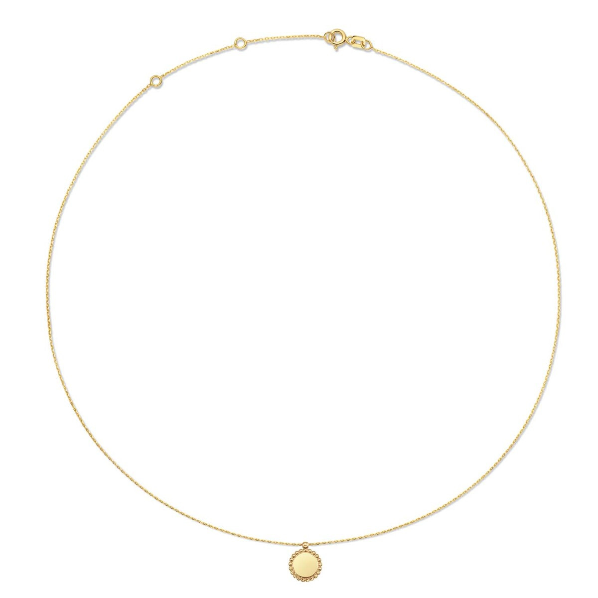 Jackie Gold JKN24.411 14-karaat gouden ketting met ronde hanger met bolletjes rand - Lengte 40-42.5-45 cm