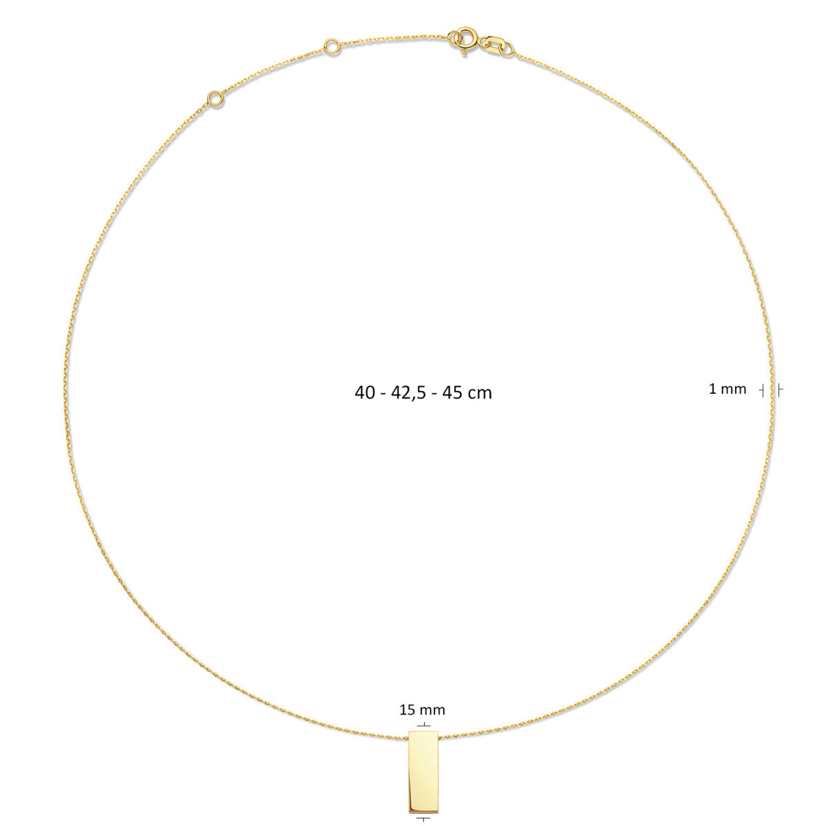 Jackie Gold JKN24.415 14-karaat gouden ketting met glanzend staafje van 15 mm - Lengte 40-42.5-45 cm