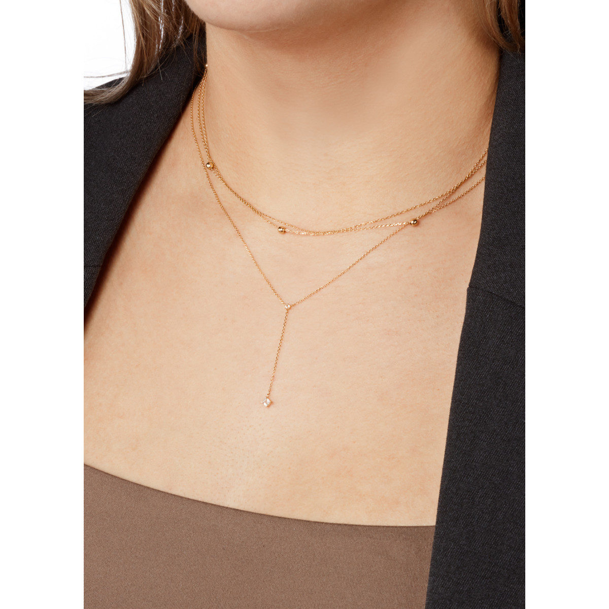 Jackie Gold JKN24.448 14-karaat gouden y-collier met transparante topaas ster - Lengte 40-42.5 en 45 cm