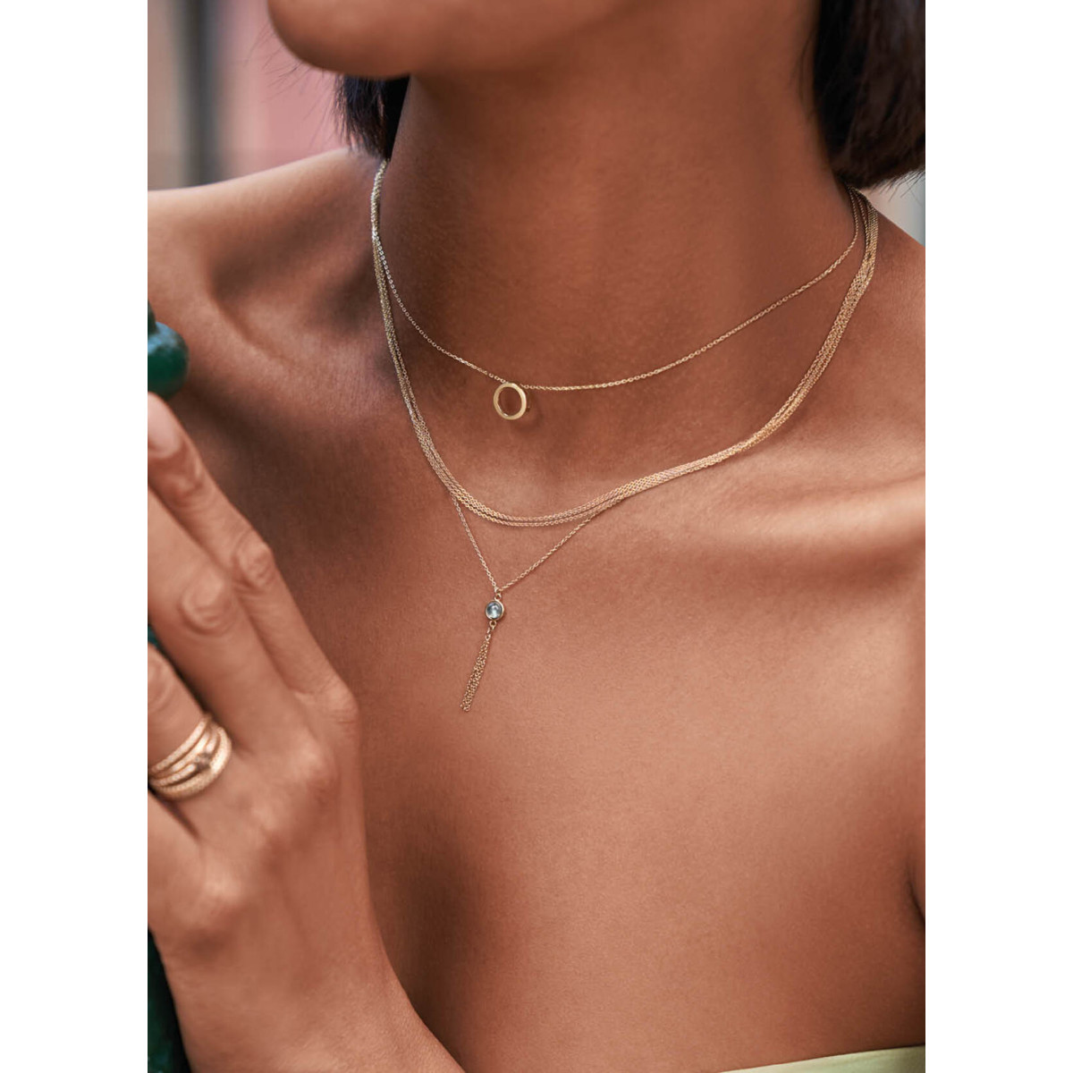 Jackie Gold JKN24.463 14-karaat gouden ketting met parelmoer en kwastje - Lengte 40-42.5 of 45 cm