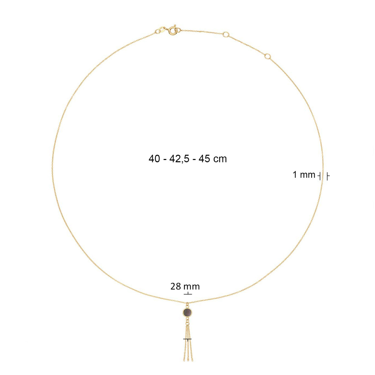 Jackie Gold JKN24.463 14-karaat gouden ketting met parelmoer en kwastje - Lengte 40-42.5 of 45 cm