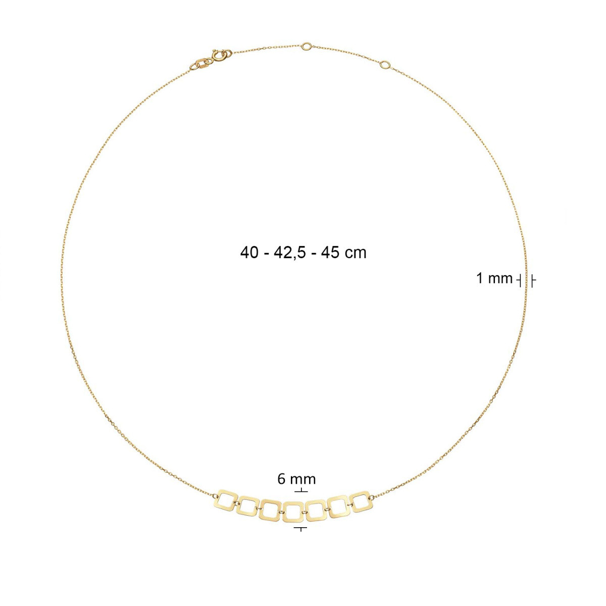 Jackie Gold JKN24.466 14-karaat gouden schakelketting vierkant 6 mm breed  - Lengte 40-42.5-45 cm