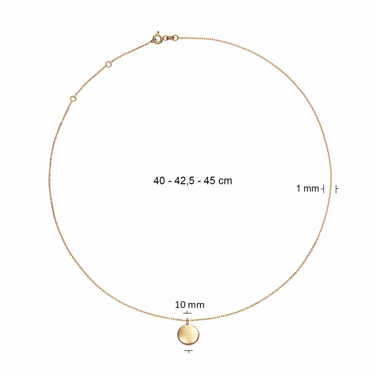 Jackie Gold JKN24.467 14-karaat gouden schakelketting met ronde hanger - Lengte 40-42.5-45 cm