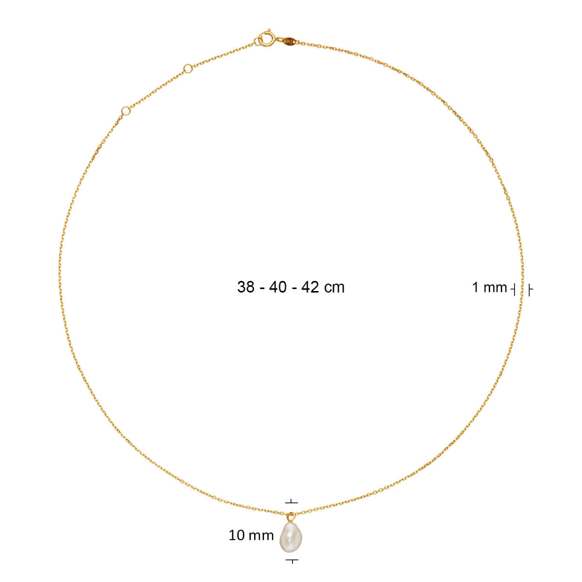 Jackie Gold JKN25.153 14-karaat gouden parel ketting - Lengte 38-40-42 cm