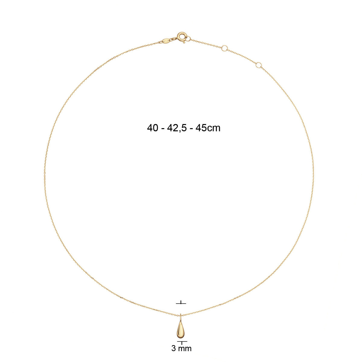 Jackie Gold JKN25.306 14-karaat gouden schakelketting met druppel - Lengte 40-42.5-45 cm