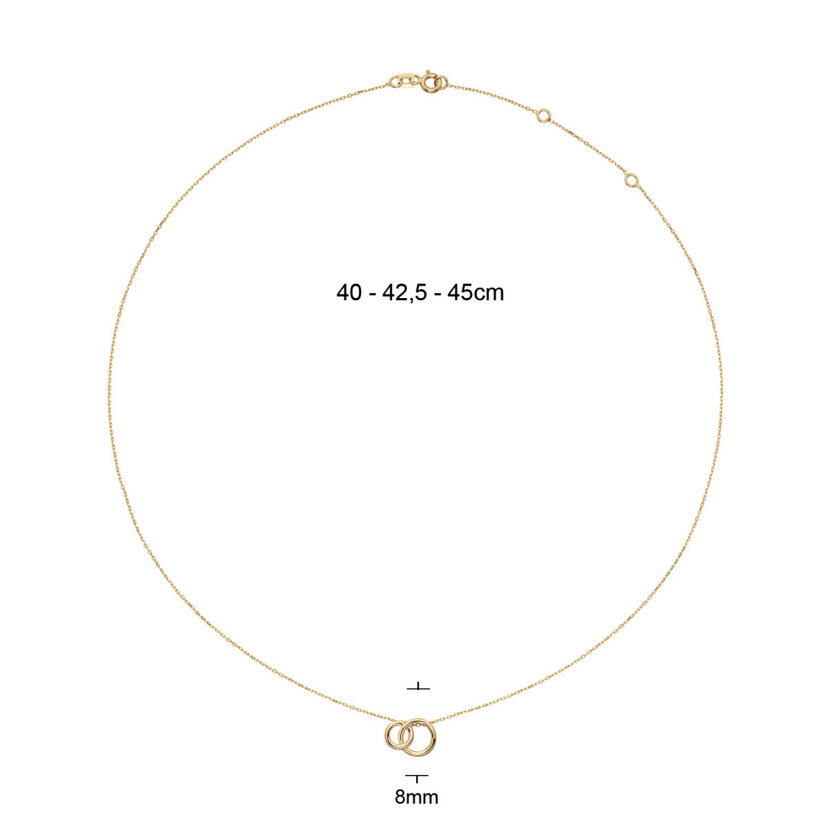 Jackie Gold JKN25.408 14-karaat gouden ketting met 2 verbonden open cirkels - Lengte 40-42.5-45 cm