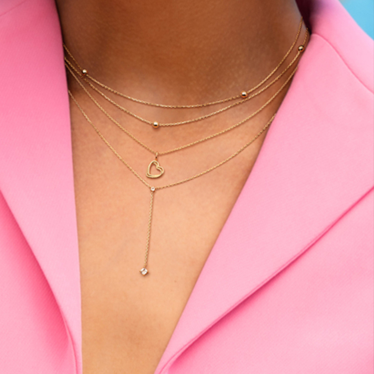 Jackie Gold JKN25.442 14-karaat gouden ketting met 2 hartjes van 12 mm - Lengte 40-42.5-45 cm