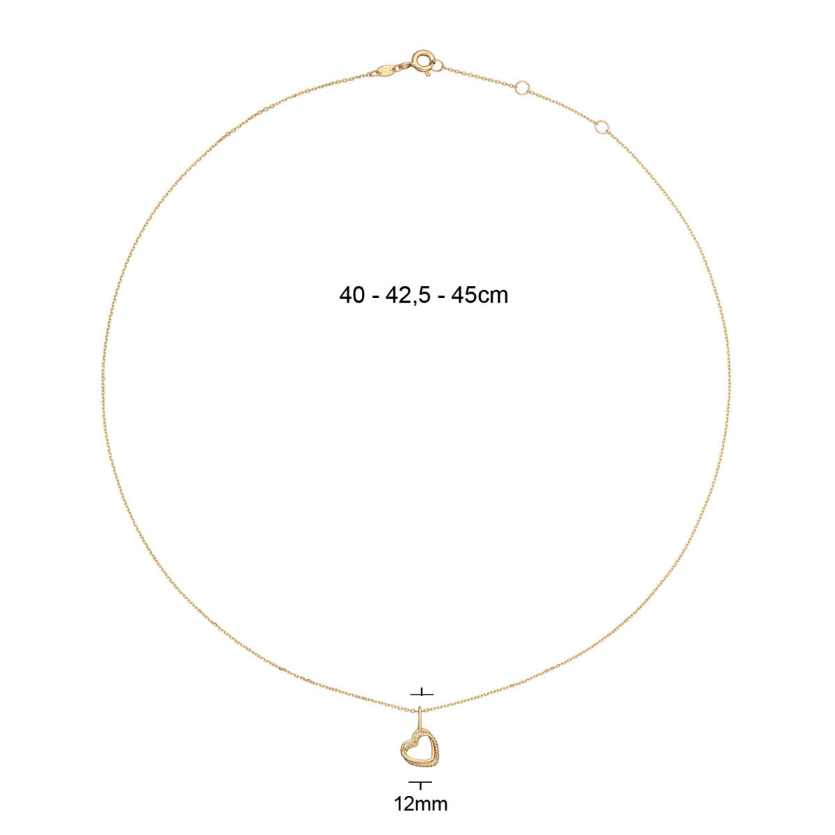 Jackie Gold JKN25.442 14-karaat gouden ketting met 2 hartjes van 12 mm - Lengte 40-42.5-45 cm
