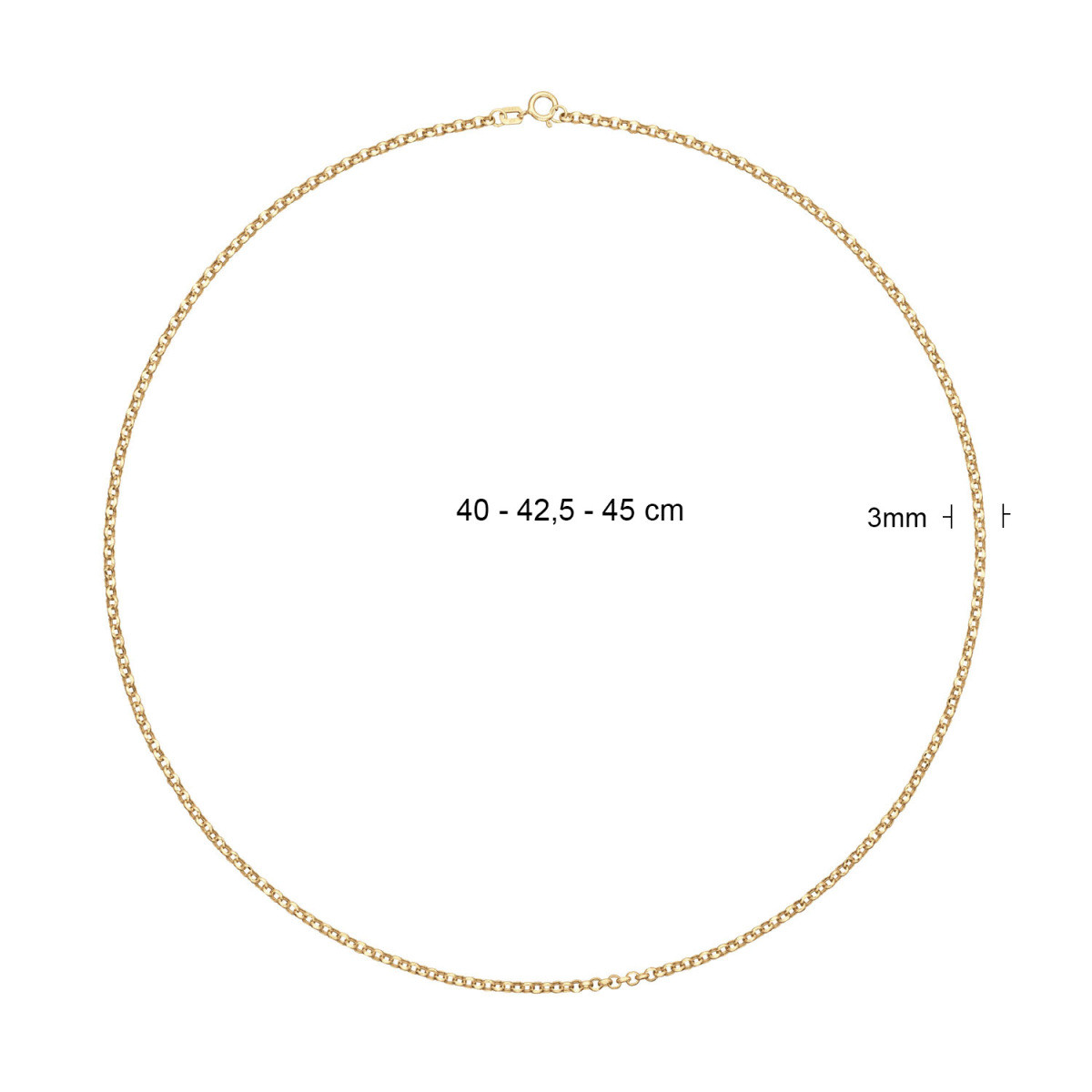 Jackie Gold JKN25.504 schakelketting van 14-karaat goud 3 mm glanzend - Lengte 40-42.5-45 cm
