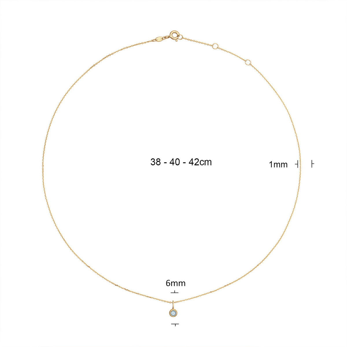 Jackie Gold JKN25.512 14-karaat gouden ketting met blauwe topaas hanger - Lengte 38-40-42 cm