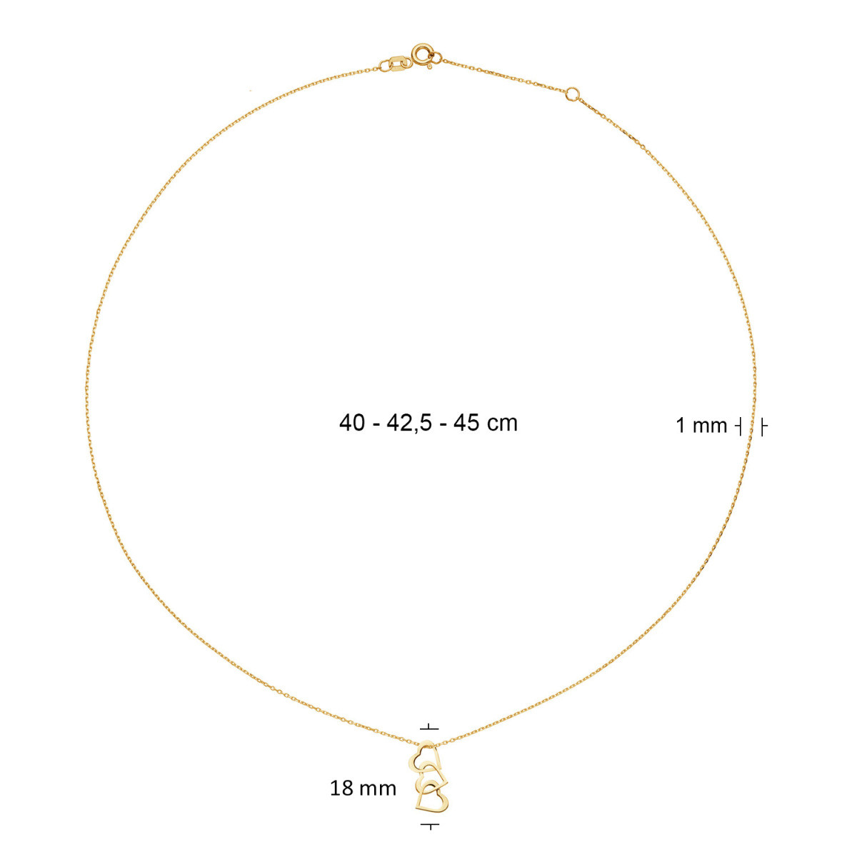 Jackie Gold JKN25.550 14-karaat gouden collier met 3 open hartjes - Lengte 40-42-45 cm