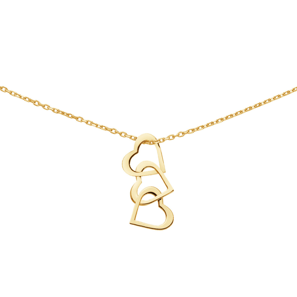 Jackie Gold JKN25.550 14-karaat gouden collier met 3 open hartjes - Lengte 40-42-45 cm