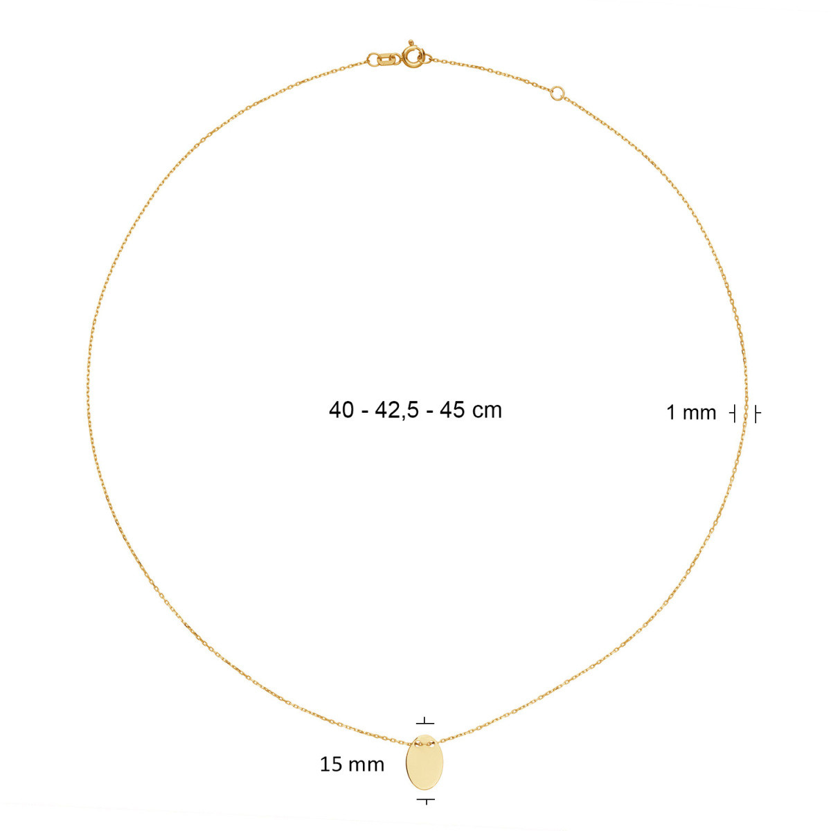 Jackie Gold JKN25.552 14-karaat gouden ketting met ovale hanger - Lengte 40-42.5-45 cm