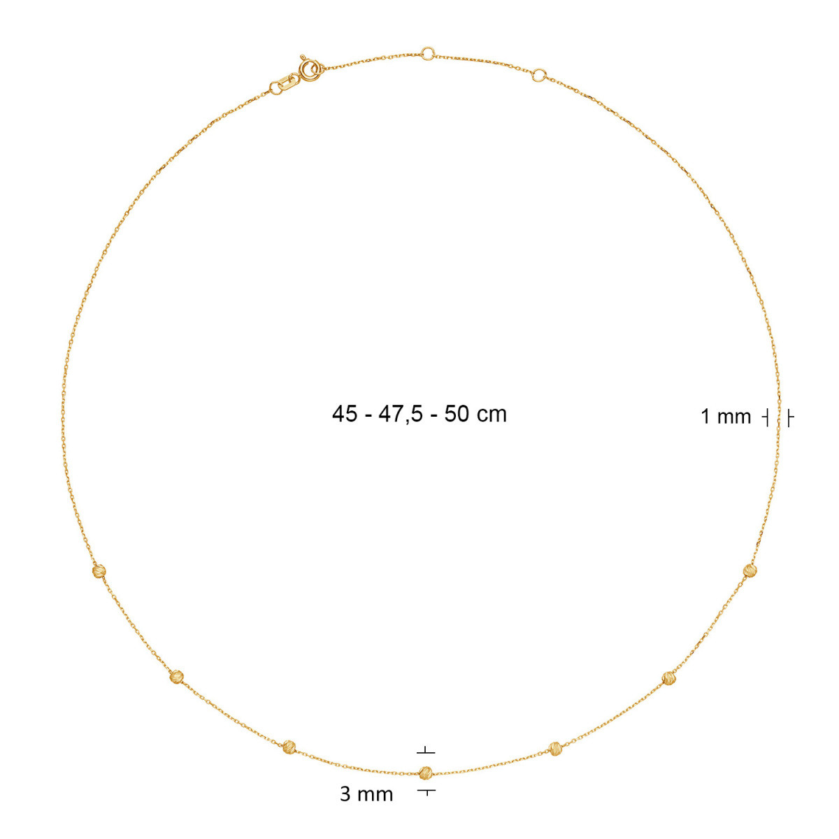 Jackie Gold JKN25.554 14-karaat gouden ketting met bolletje - Lengte 45-47.5-50 cm