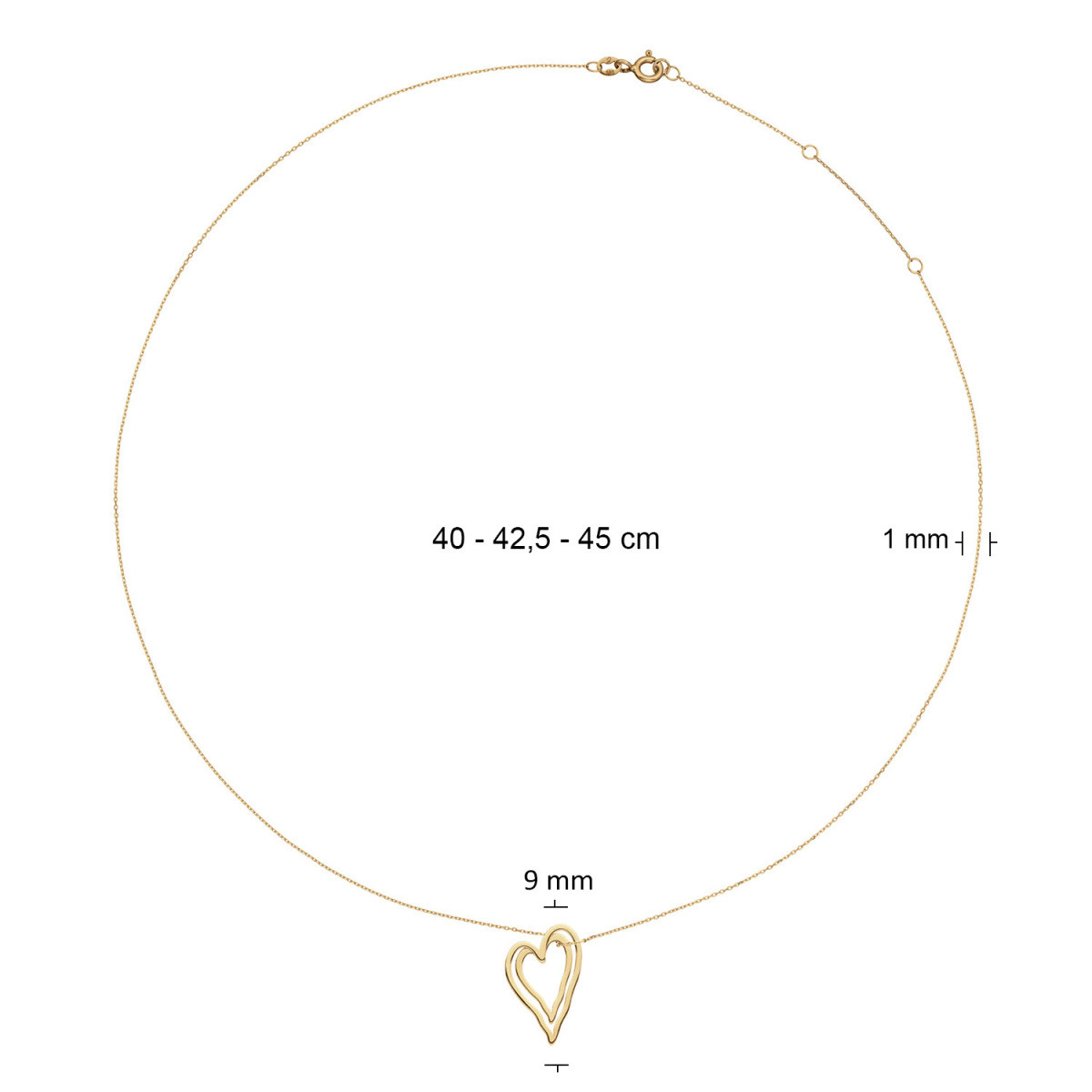 Jackie Gold JKN25.555 14-karaat gouden collier met abstract hartje - Lengte 40-42.5-45 cm
