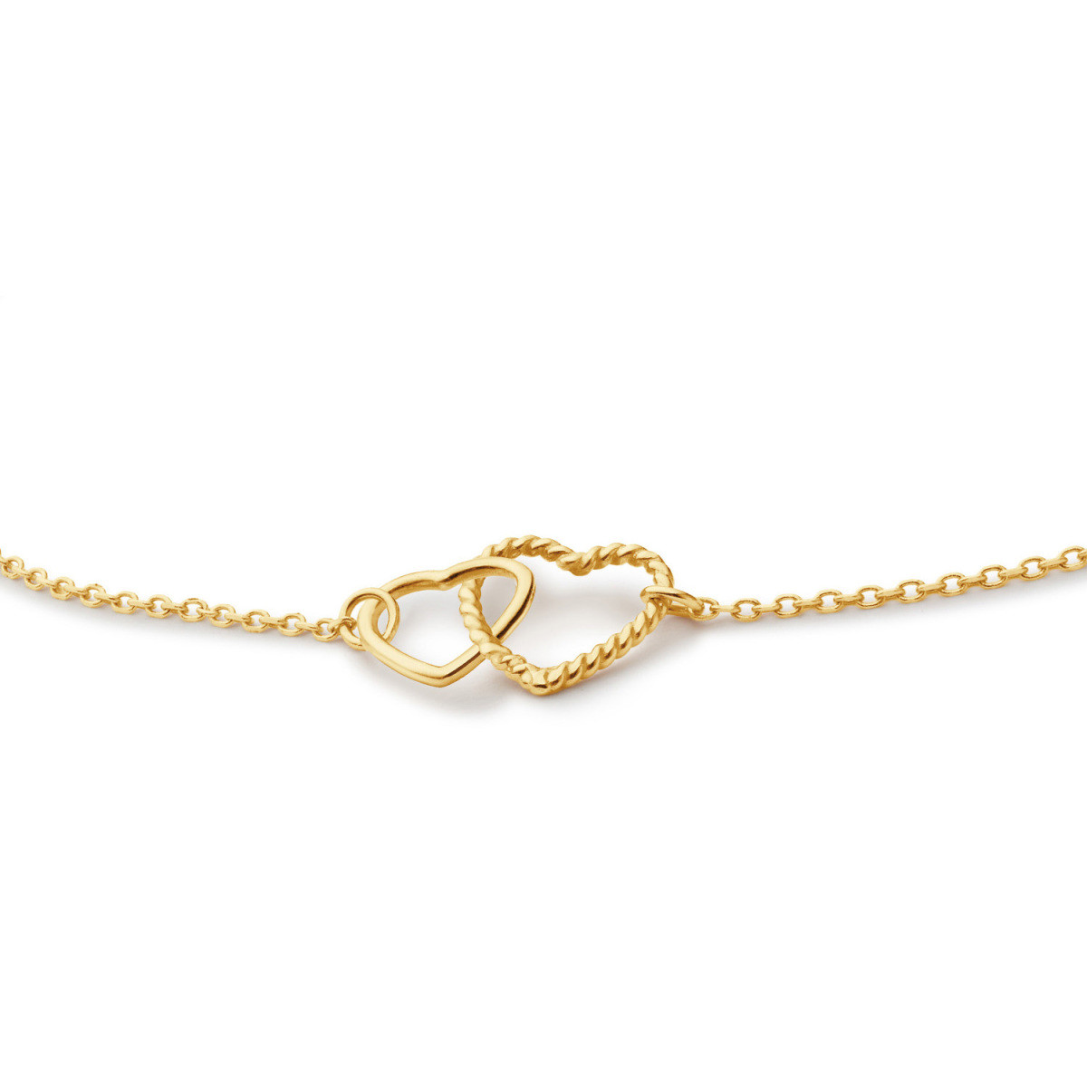 Jackie Gold JKN25.559 14-karaat gouden ketting met 2 hartjes glanzend en gedraaid - Lengte 40-42.5-45 cm