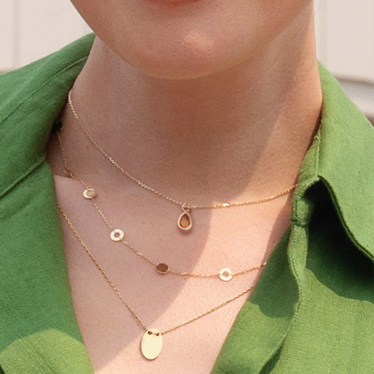 Jackie Gold JKN25.560 collier van 14-karaat goud met gele citrien hanger - Lengte 40-42.5-45 cm