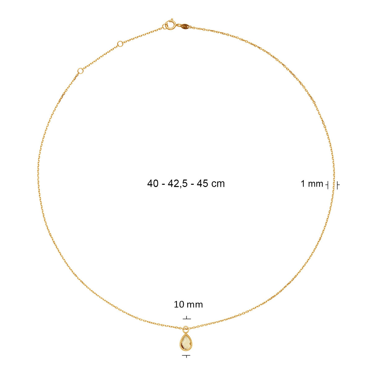 Jackie Gold JKN25.560 collier van 14-karaat goud met gele citrien hanger - Lengte 40-42.5-45 cm