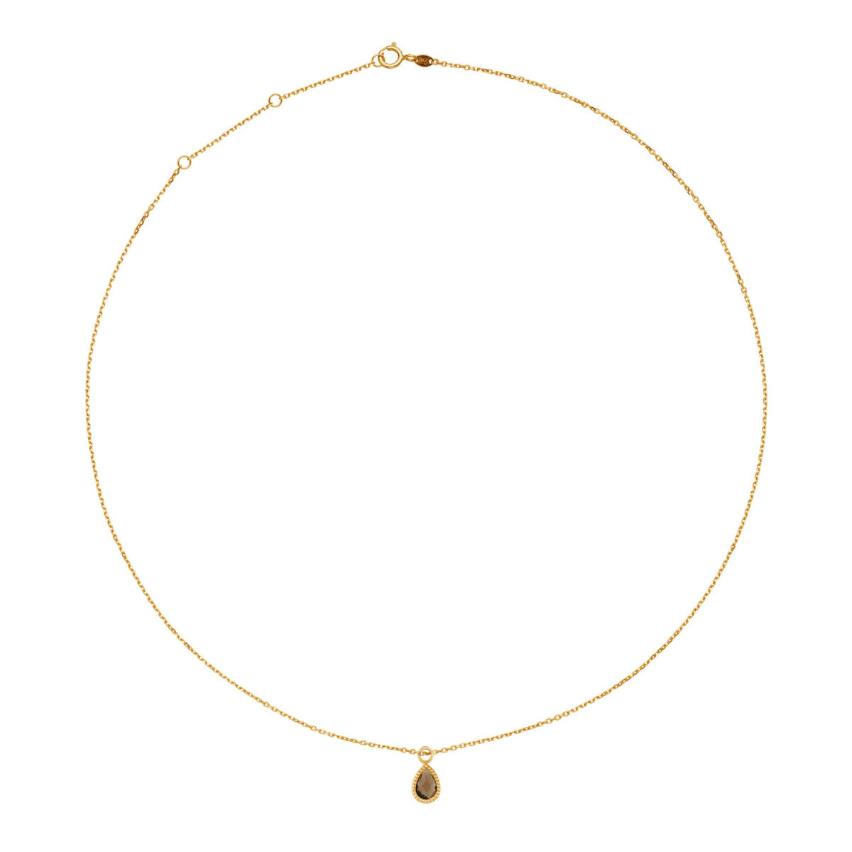 Jackie Gold JKN25.561 14-karaat gouden ketting met bruine roookkwarts hanger - Lengte 40-42.5-45 cm