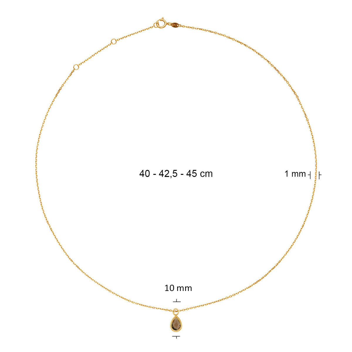 Jackie Gold JKN25.561 14-karaat gouden ketting met bruine roookkwarts hanger - Lengte 40-42.5-45 cm
