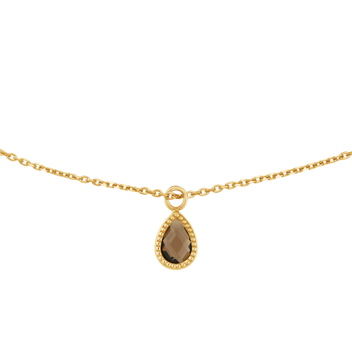 Jackie Gold JKN25.561 14-karaat gouden ketting met bruine roookkwarts hanger - Lengte 40-42.5-45 cm