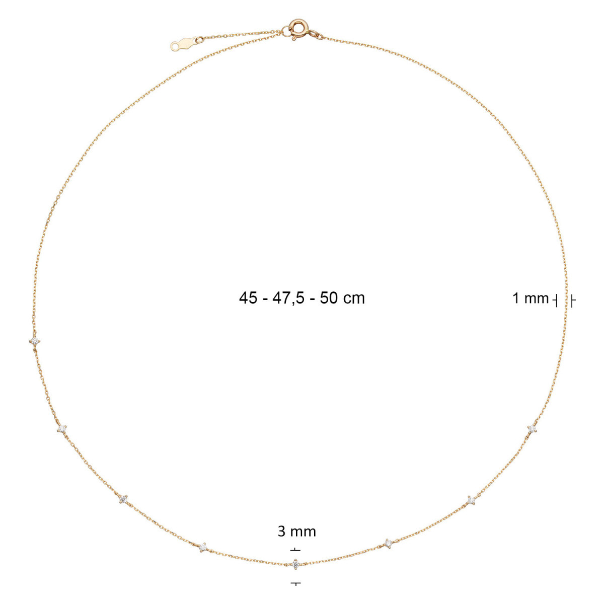 Jackie Gold JKN25.585 14-karaat gouden schakelketting met briljant geslepen topaas - Lengte 45-47.5-50 cm