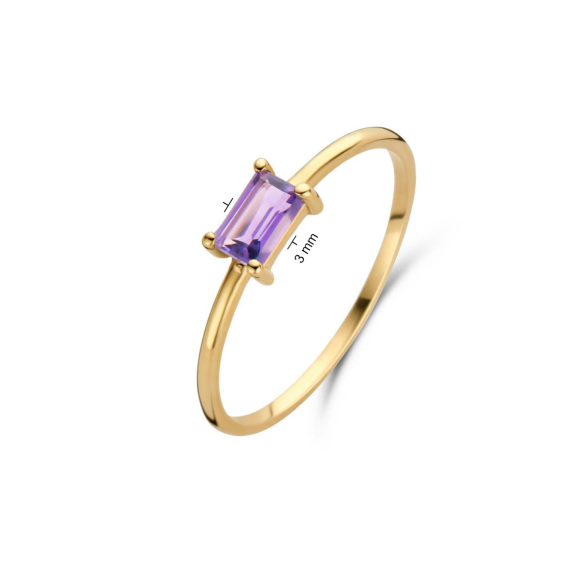 Jackie Gold JKR22.156 14-karaat gouden ring met paarse amethist baguette 3 mm