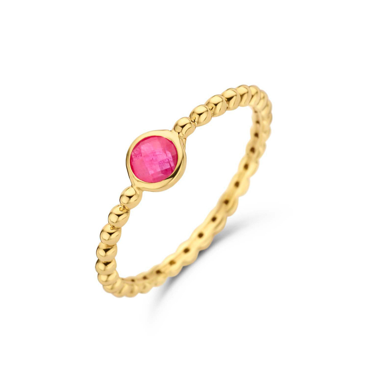 Jackie Gold JKR22.215 14-karaat gouden schakelring met roze robijn 5 mm
