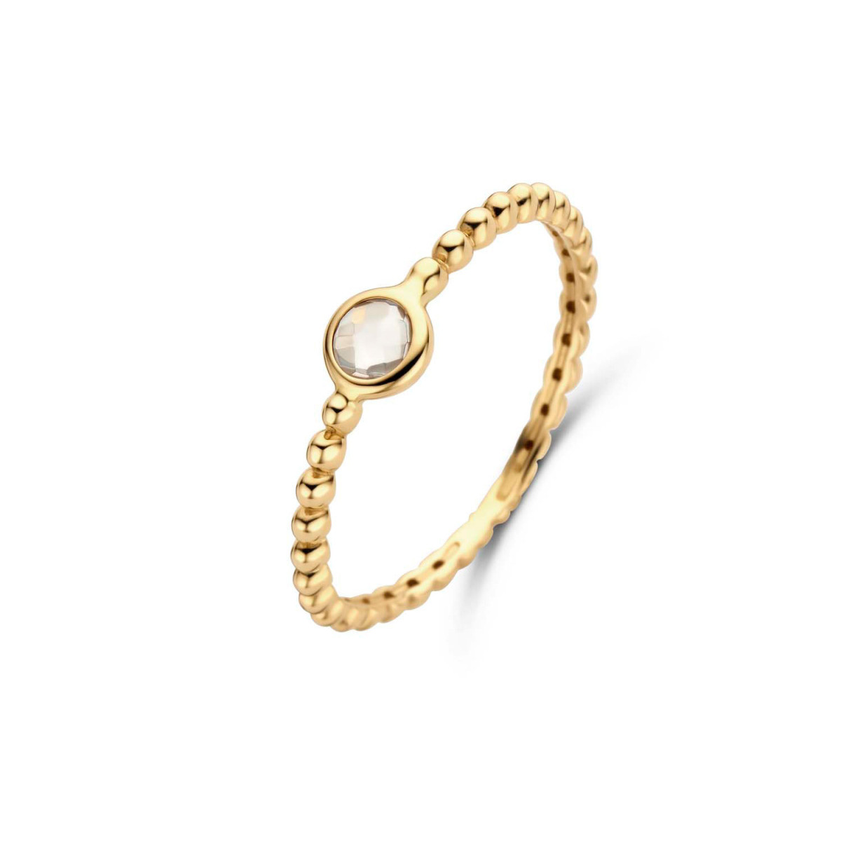 Jackie Gold JKR22.217 14-karaat gouden schakelring met rozekwarts 5 mm