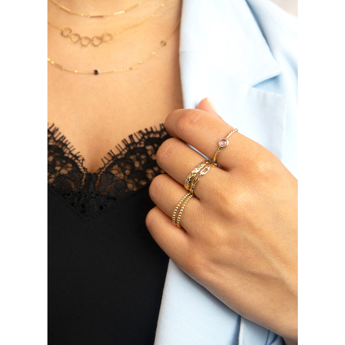 Jackie Gold JKR22.264 gevlochten 14-karaat gouden ring 3 mm